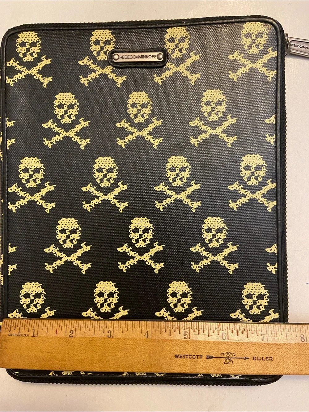 Rebecca Minkoff Black Tablet Folio with Yellow Skull Print
